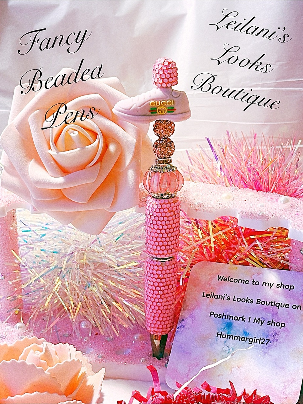Fancy Beaded Pink Pen with Mini Sneaker Charm/Fancy beaded Pen/gifts